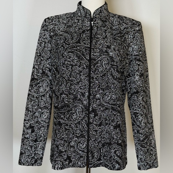 Alex Evenings | Black Embellished Zip Front Formal Jacket Women’s Size Medium - Picture 1 of 11